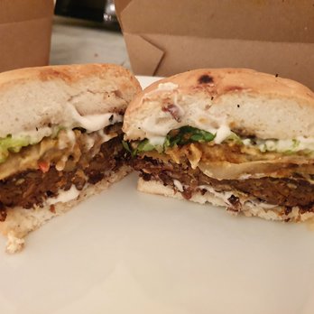 Millennium - That "burger" in cross section.   Nom! - Vegan Near Me - Oakland, California