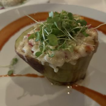 Sazon - Eggplant dish, stuffed with squash and cheese. With mole sauce. - Mexican Near Me - Santa Fe, New Mexico Sazon - Eggplant dish, stuffed with squash and cheese. With mole sauce. - Mexican Near Me - Santa Fe, New Mexico