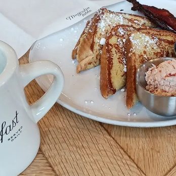 Magnolia Table - French Toast with peppered bacon and strawberry butter - Breakfast & Brunch Near Me - Waco, Texas Magnolia Table - French Toast with peppered bacon and strawberry butter - Breakfast & Brunch Near Me - Waco, Texas