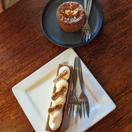 Fig and honey cheesecake, carrot polenta cake