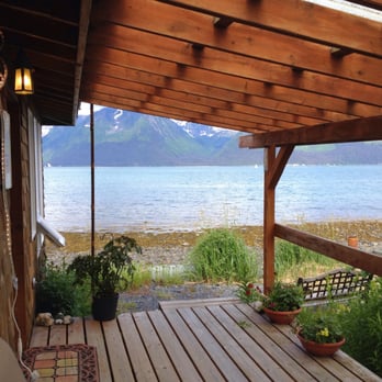 Angels Rest On Resurrection Bay LLC - View of waterfront from Gatehouse cabin deck chairs - Guest Houses Near Me - Seward, Alaska