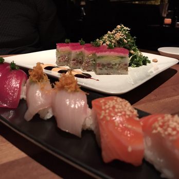 Houston's Restaurant - Nigiri (foreground) and Osaka style pressed sushi (background) - New American Near Me - Irvine, California