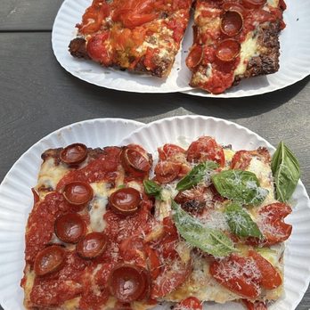 MAMA'S TOO! - Pepperoni, Bruschetta, and possibly a sausage and pepper slice. - Pizza Near Me - New York, New York MAMA'S TOO! - Pepperoni, Bruschetta, and possibly a sausage and pepper slice. - Pizza Near Me - New York, New York