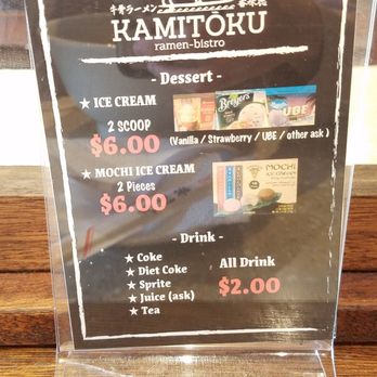 Kamitoku - Dessert and Drinks Menu - Ramen Near Me - Honolulu, Hawaii