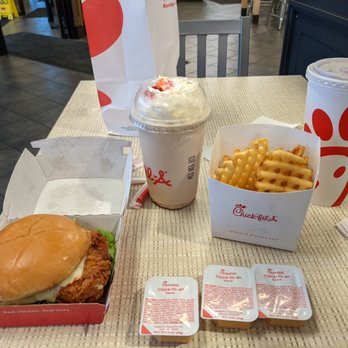 Chick-fil-A - Overpriced, but tasty meal (spicy chicken combo and a chocolate milkshake) - Fast Food Near Me - Vancouver, Washington
