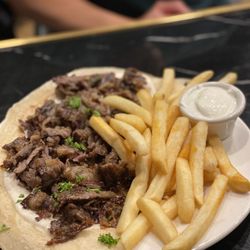 Dahab Restaurant & Cafe - Meat Shawarma Wrap with fries and garlic sauce - very good