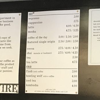 Highwire Coffee Roasters - Full menu layout - Coffee & Tea Near Me - Oakland, California