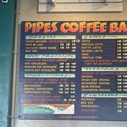 Coffee bar menu