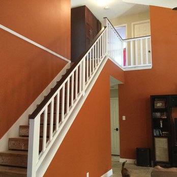SurePRO Painting - During pic (3 of 4). Banister sanded, primed, stained, painted, and varnished. - Painters Near Me - Austin, Texas