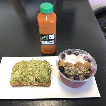 Alkalicious Cold Pressed Juice Bar - 24 Karat juice $11.50, Avocado toast $4.75, Açaí bowl $9.50. - Juice Bars & Smoothies Near Me - Chesapeake, Virginia