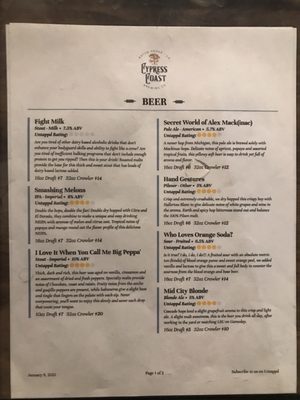 Menu photo 2 Cypress Coast Brewing Baton Rouge, LA Menu photo 2 Cypress Coast Brewing Baton Rouge, LA