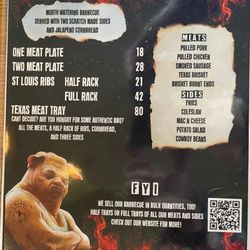 Angry Hog Barbecue - Backside Menu May 2025