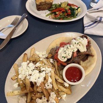 Demitris Taverna - Gyro Pita (front), Mousaka (back) - Greek Near Me - Livermore, California