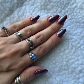 V Nails & Spa - Gel X Color: Strawberry Wine w/ Chrome - Nail Salons Near Me - Sylva, North Carolina