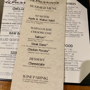 Warren’s Supper Club - Summer Special Menu $60 - Steakhouses Near Me - Chandler, Arizona Warren’s Supper Club - Summer Special Menu $60 - Steakhouses Near Me - Chandler, Arizona