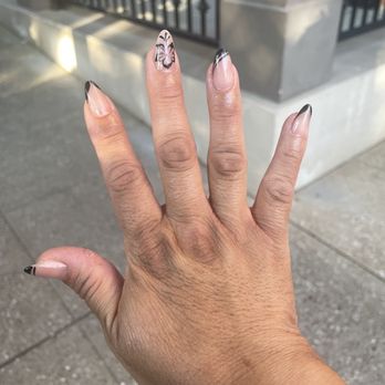 Kamei’s Eco Nail Spa - 2025 builder gel, black french tips design, floral design - Nail Salons Near Me - Folsom, California Kamei’s Eco Nail Spa - 2025 builder gel, black french tips design, floral design - Nail Salons Near Me - Folsom, California