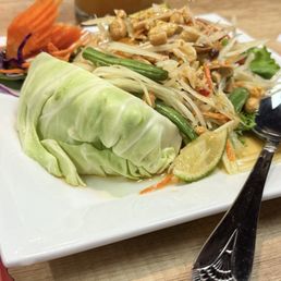 Papaya salad! Som tum, level 1 spice! Lots of peanuts!