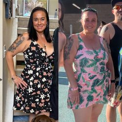 Unicorn Medical Weight Loss & Medi Spa - May 11th I'm 184 in pink. Aug 10th 166 in black dress.