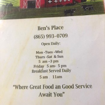 Ben's Place Cafe - Hours and phone number - Breakfast & Brunch Near Me - Bean Station, Tennessee Ben's Place Cafe - Hours and phone number - Breakfast & Brunch Near Me - Bean Station, Tennessee
