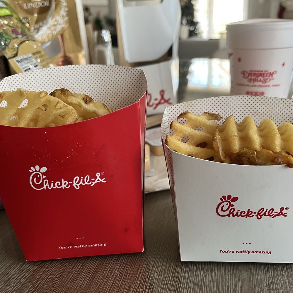 Chick-fil-A - This is what was in the bag, 1 large and 1 medium. - Fast Food Near Me - Annandale, Virginia