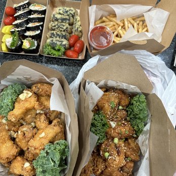 The BKC - Honey Garlic wings, Tuna Kimbap, Gimmari, Fries, Galbi wings. - Korean Near Me - Temecula, California