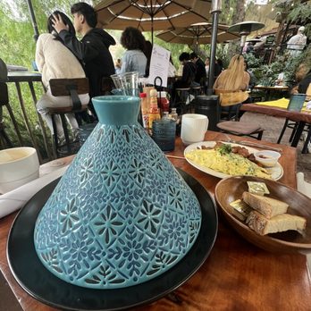 Cafe on 27 - Kofta Tagine (blue warmer) and omelette (right) - Breakfast & Brunch Near Me - Topanga, California Cafe on 27 - Kofta Tagine (blue warmer) and omelette (right) - Breakfast & Brunch Near Me - Topanga, California