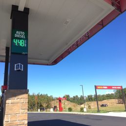 a gas station with a green sign a gas station with a green sign