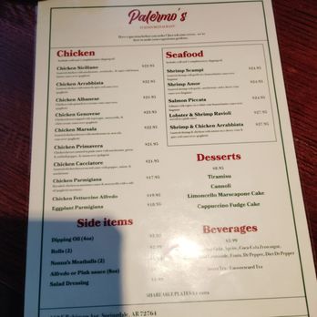 Palermo Italian Restaurant - Menu June 2026 - Desserts Near Me - Springdale, Arkansas