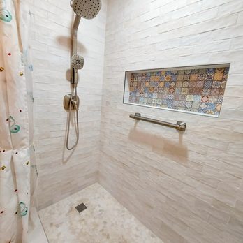 Designs 4 You Remodeling - AFTER: Updated 2024 Primary Shower with mosaic tile inlaid shower box, "handmade" subway tile & "sliced pebble" shower pan. - General Contractors Near Me - San Diego, California Designs 4 You Remodeling - AFTER: Updated 2024 Primary Shower with mosaic tile inlaid shower box, "handmade" subway tile & "sliced pebble" shower pan. - General Contractors Near Me - San Diego, California