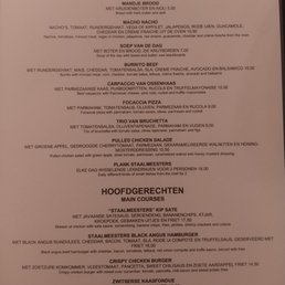Menu at Eetcafé de Staalmeesters Menu at Eetcafé de Staalmeesters