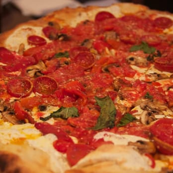 Grimaldi's - Large pizza with pepperoni, mushrooms and roasted sweet red peppers - Pizza Near Me - Hoboken, New Jersey