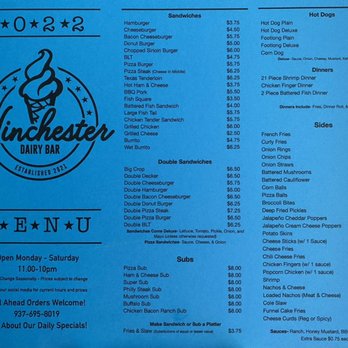 Winchester Dairy Bar - Menu (page 1) - American Near Me - Winchester, Ohio Winchester Dairy Bar - Menu (page 1) - American Near Me - Winchester, Ohio
