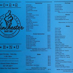 Winchester Dairy Bar - Menu (page 1)