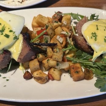 Local Yocal BBQ and Grill - Brisket Benedict with over easy eggs! - Cocktail Bars Near Me - McKinney, Texas