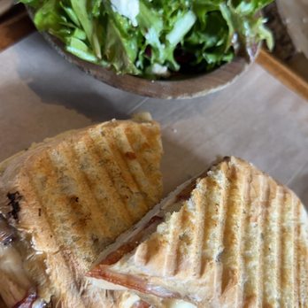 Camp 4  - Chicken & Bacon Panini with a spring salad and vinaigrette . - Wine Bars Near Me - Modesto, California