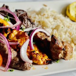Sevan Restaurant & Catering - Stevan's flamed broiled mixed grill platter: filet, pork, chicken and minced lamb