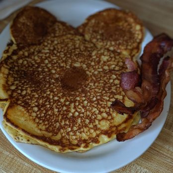 Grace's Restaurant - Chocolate chip Mickey Mouse Pancake with bacon - Comfort Food Near Me - Milldale, Connecticut
