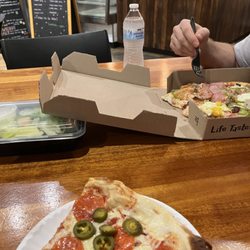 Local Slice Pizza & Juju's Boba Tea - All to go containers despite us asking for dine in.