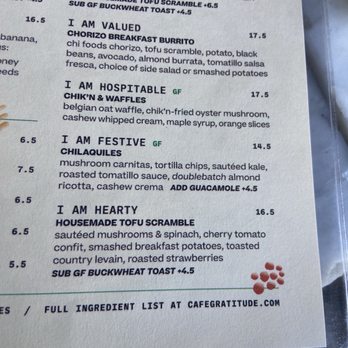 Cafe Gratitude - Menu. I am hungry. - Vegan Near Me - Venice, California Cafe Gratitude - Menu. I am hungry. - Vegan Near Me - Venice, California