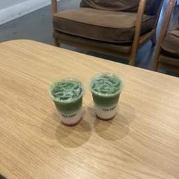 two strawberry matcha latte two strawberry matcha latte