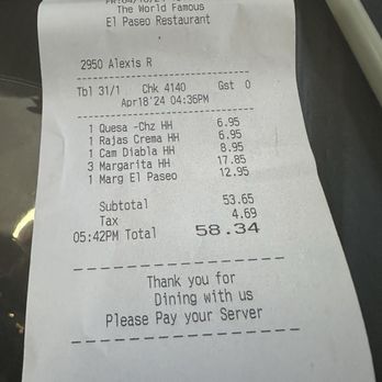 El Paseo Restaurant - Their "computer" is programmed to not calculate an actual 50% HH discount - Mexican Near Me - Santa Barbara, California El Paseo Restaurant - Their "computer" is programmed to not calculate an actual 50% HH discount - Mexican Near Me - Santa Barbara, California