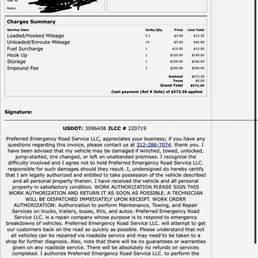 My final bill for a six mile tow.