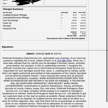 Preferred Emergency Towing and Recovery - My final bill for a six mile tow. - Towing Near Me - Markham, Illinois