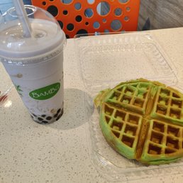 Taro smoothie, and a panda waffle (good)