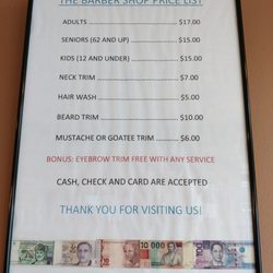 The pricing table for this lovely Barber Shop.