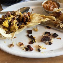 Route 66 Cafe At The Market - Burnt meat inside meat lovers burrito