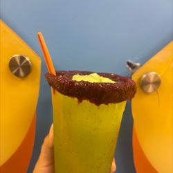 La Michoacana Plus - Nieve flotante "ice cream float" with cucumber chia water and lemon ice cream with chalky ring very delicious