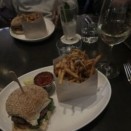 Lamb burger, veggie burger and truffle fries Lamb burger, veggie burger and truffle fries