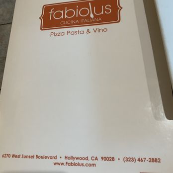 Fabiolus Cucina - Front of menu - Italian Near Me - Hollywood, California