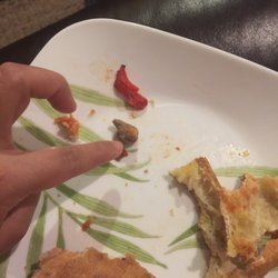 Dominos Pizza - Meat piece in a veggie pizza...terrible